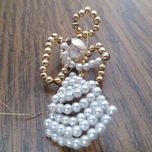 Handmade White And Gold Beaded Angel Ornament